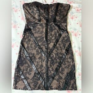 Bebe Black Tan Strapless Sweetheart‎ Bodycon Dress